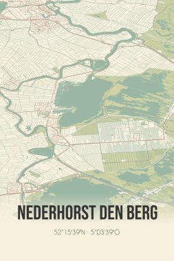 Nederhorst den Berg, Noord-Holland vintage street map. Retro Dutch city plan.