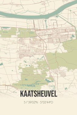 Kaatsheuvel, Noord-Brabant klasik sokak haritası. Retro Hollanda şehir planı.