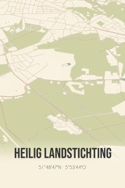 Heilig Landstichting, Gelderland, Rivierenland region vintage street map. Retro Dutch city plan.