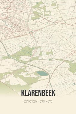 Klarenbeek, Gelderland, Veluwe region vintage street map. Retro Dutch city plan.