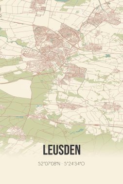 Leusden, Utrecht vintage street map. Retro Dutch city plan.