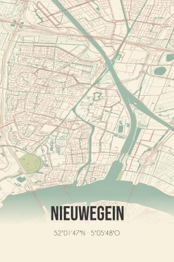 Nieuwegein, Utrecht vintage street map. Retro Dutch city plan.