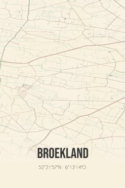 Broekland, Overijssel, Ijsselland bölgesi klasik sokak haritası. Retro Hollanda şehir planı.