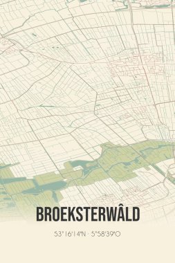 Retro Dutch city map of Broeksterwald located in Fryslan. Vintage street map.