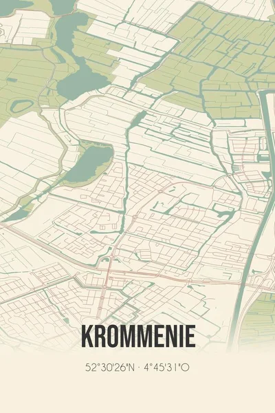 Krommenie, Noord-Holland, Randstad bölgesi klasik sokak haritası. Retro Hollanda şehir planı.