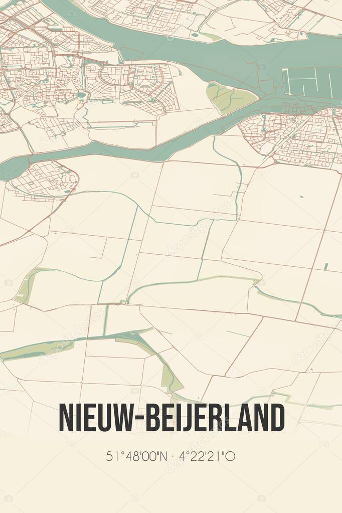 Nieuw-Beijerland, Zuid-Holland vintage street map. Retro Dutch city plan.