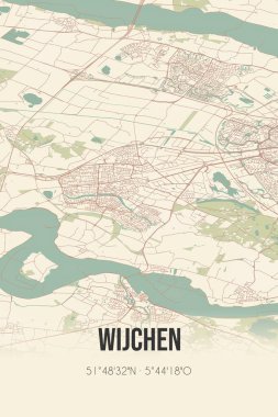 Retro Dutch city map of Wijchen located in Gelderland. Vintage street map.