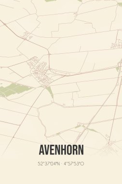 Retro Dutch city map of Avenhorn located in Noord-Holland. Vintage street map.