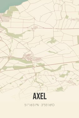 Retro Dutch city map of Axel located in Zeeland. Vintage street map.