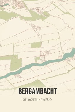 Retro Dutch city map of Bergambacht located in Zuid-Holland. Vintage street map.