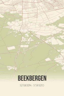 Retro Dutch city map of Beekbergen located in Gelderland. Vintage street map.