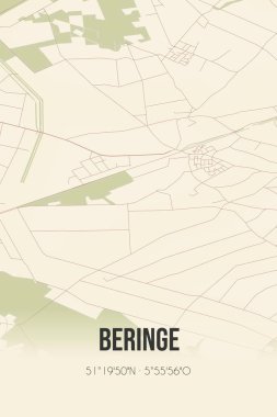 Retro Dutch city map of Beringe located in Limburg. Vintage street map.