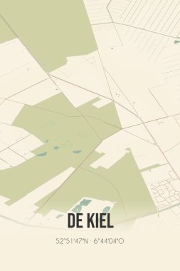 Retro Dutch city map of De Kiel located in Drenthe. Vintage street map.