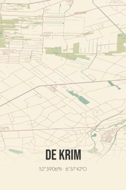 Retro Dutch city map of De Krim located in Overijssel. Vintage street map.