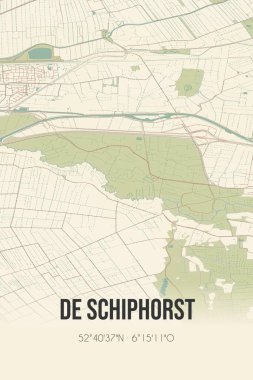 Retro Dutch city map of De Schiphorst located in Drenthe. Vintage street map.