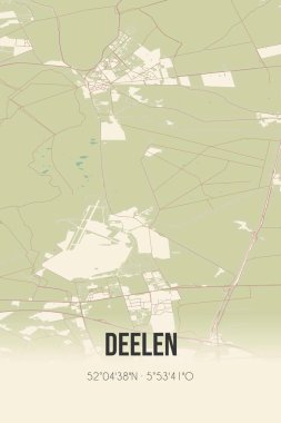Retro Dutch city map of Deelen located in Gelderland. Vintage street map.