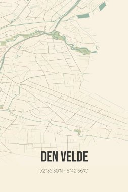 Retro Dutch city map of Den Velde located in Overijssel. Vintage street map.