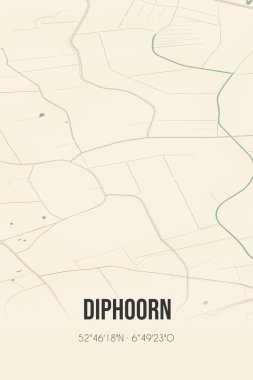 Retro Dutch city map of Diphoorn located in Drenthe. Vintage street map.