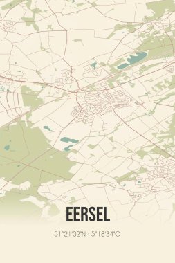 Retro Dutch city map of Eersel located in Noord-Brabant. Vintage street map.
