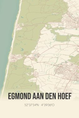Retro Dutch city map of Egmond aan den Hoef located in Noord-Holland. Vintage street map.