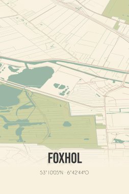 Retro Dutch city map of Foxhol located in Groningen. Vintage street map.