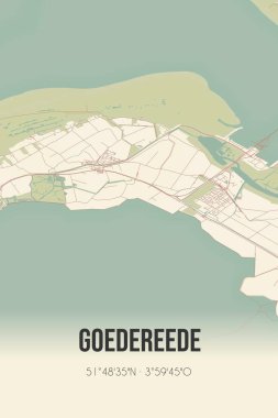 Retro Dutch city map of Goedereede located in Zuid-Holland. Vintage street map.