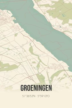 Retro Dutch city map of Groeningen located in Noord-Brabant. Vintage street map.