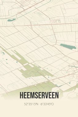 Retro Dutch city map of Heemserveen located in Overijssel. Vintage street map.