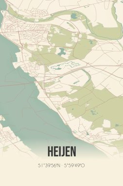 Retro Dutch city map of Heijen located in Limburg. Vintage street map.