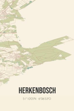 Retro Dutch city map of Herkenbosch located in Limburg. Vintage street map.