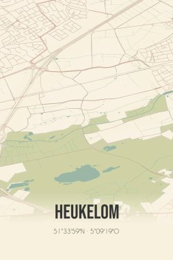 Retro Dutch city map of Heukelom located in Noord-Brabant. Vintage street map.