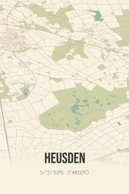 Retro Dutch city map of Heusden located in Noord-Brabant. Vintage street map.