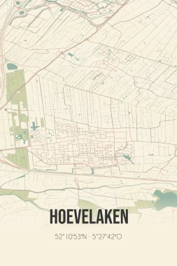 Retro Dutch city map of Hoevelaken located in Gelderland. Vintage street map.