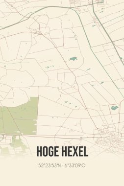 Retro Dutch city map of Hoge Hexel located in Overijssel. Vintage street map.