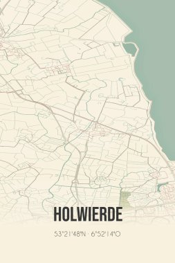 Retro Dutch city map of Holwierde located in Groningen. Vintage street map.