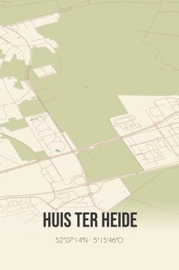 Retro Dutch city map of Huis ter Heide located in Utrecht. Vintage street map.