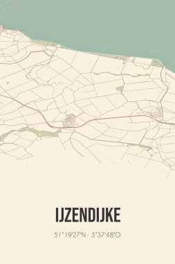 Retro Dutch city map of IJzendijke located in Zeeland. Vintage street map.