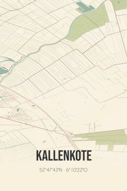 Retro Dutch city map of Kallenkote located in Overijssel. Vintage street map.