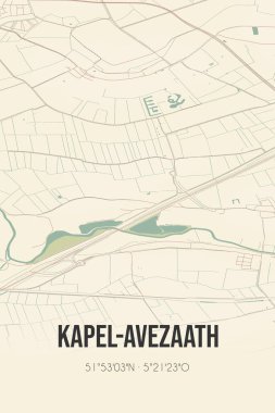 Retro Dutch city map of Kapel-Avezaath located in Gelderland. Vintage street map.