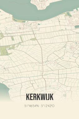 Retro Dutch city map of Kerkwijk located in Gelderland. Vintage street map.