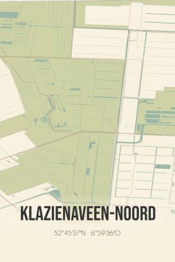Retro Dutch city map of Klazienaveen-Noord located in Drenthe. Vintage street map.