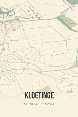 Retro Dutch city map of Kloetinge located in Zeeland. Vintage street map.