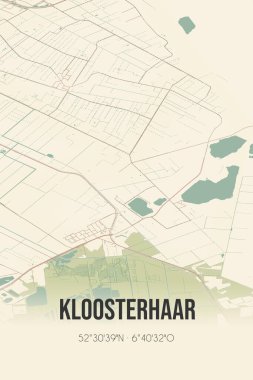 Retro Dutch city map of Kloosterhaar located in Overijssel. Vintage street map.