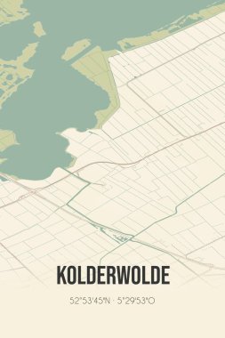 Retro Dutch city map of Kolderwolde located in Fryslan. Vintage street map.