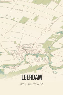 Retro Dutch city map of Leerdam located in Utrecht. Vintage street map.
