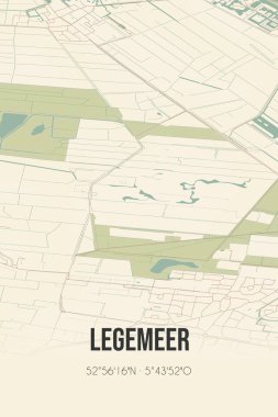 Retro Dutch city map of Legemeer located in Fryslan. Vintage street map.
