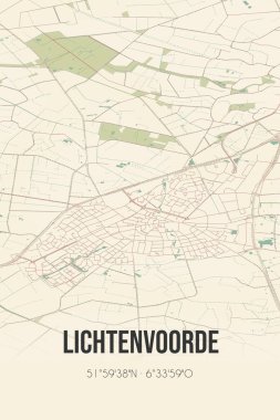 Retro Dutch city map of Lichtenvoorde located in Gelderland. Vintage street map.
