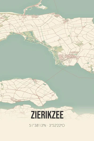 Retro Dutch city map of Zierikzee located in Zeeland. Vintage street map.