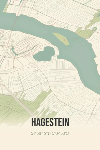 Retro Dutch city map of Hagestein located in Utrecht. Vintage street map.