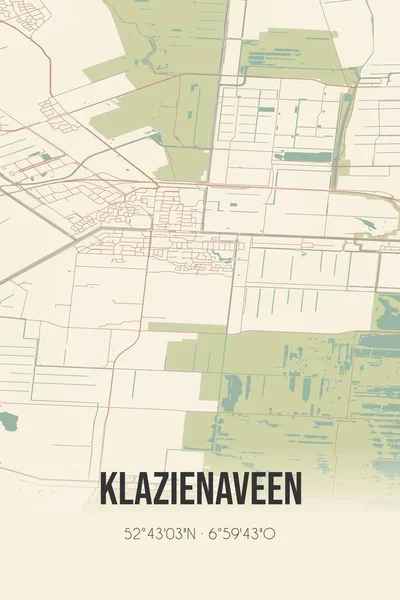 Retro Dutch city map of Klazienaveen located in Drenthe. Vintage street map.